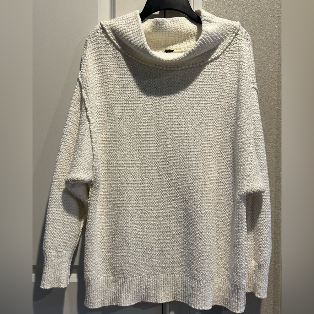 Free People Oversized White Knit Cowl Neck Sweater